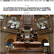 La actividad de fusiones y adquisiciones se estabiliza hasta septiembre y el capital sube un 27%, segn TTR